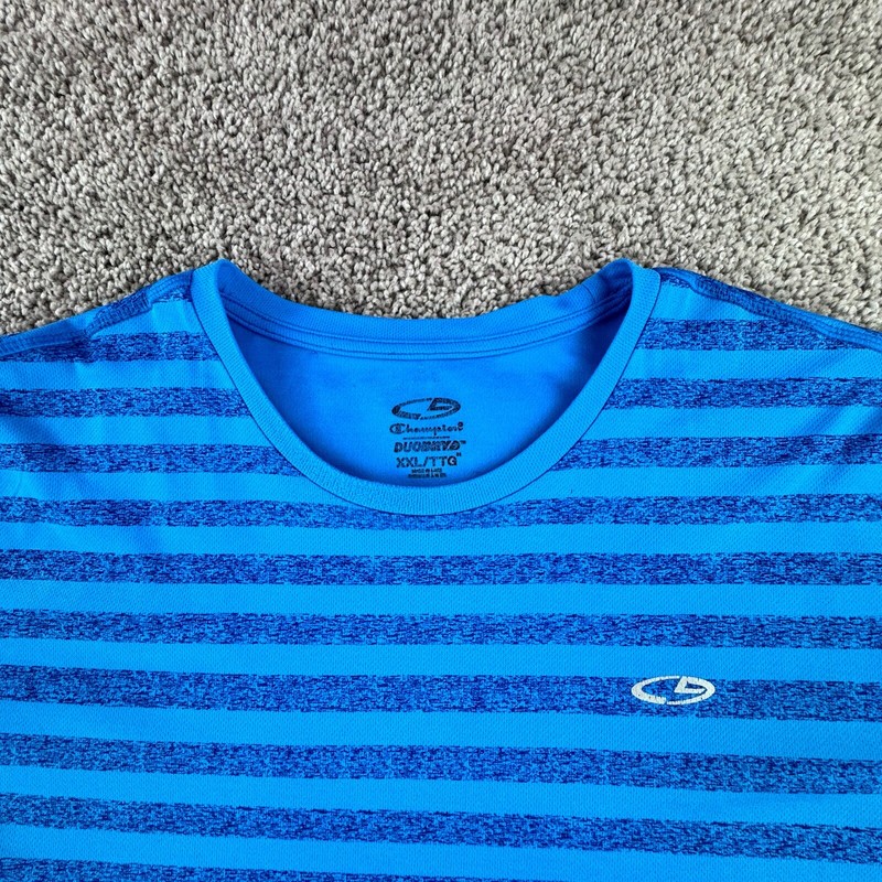 Champion T Shirt Men 2xl XXL C9 Duo Dry Blue Striped Short Sleeve Crew Tee GUC gallery