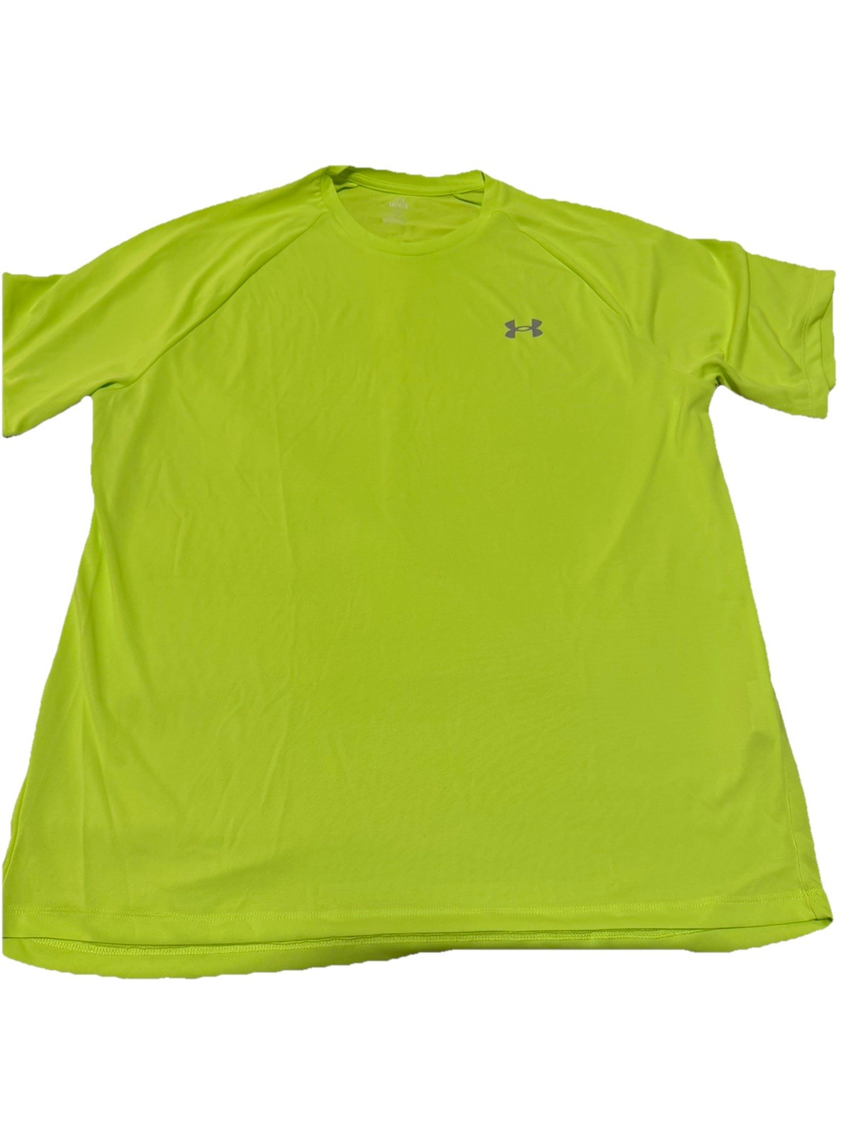 EUC Men’s Under Armour Large Neon Yellow Lightweight T Shirt Dry Fit Logo gallery