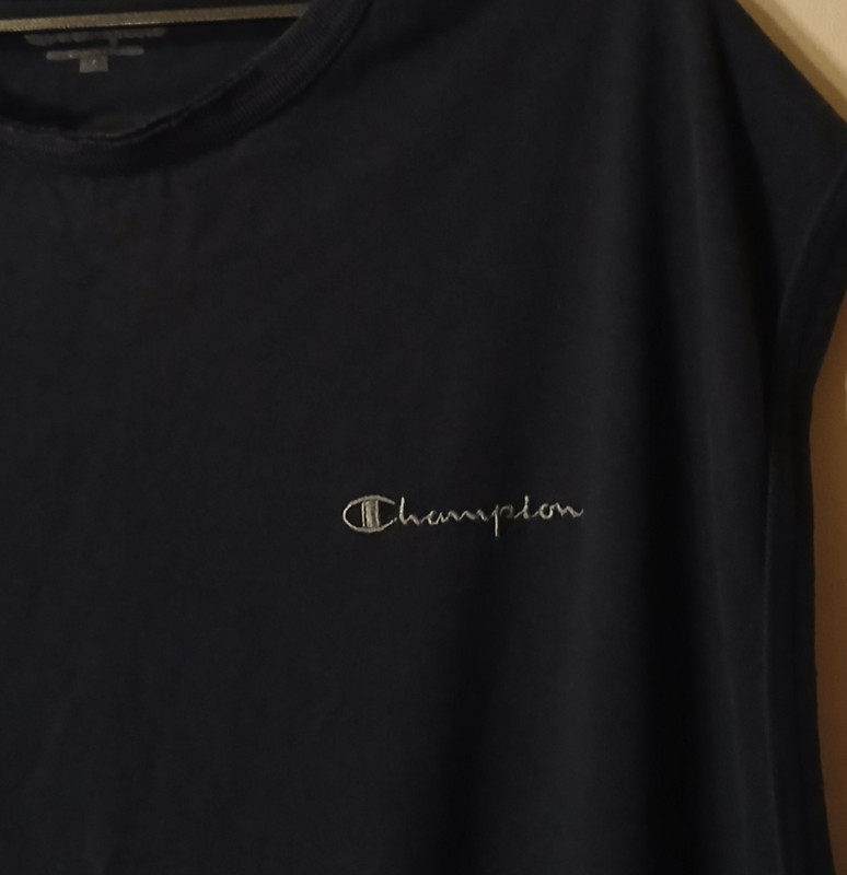 Y2K Champion Sleeveless Shirt Mens XL Navy Cotton Tank Top Logo Embroidered gallery