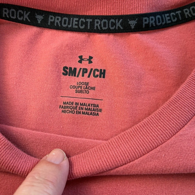 Under Armour Project Rock Mens Small Red Curved Hem Iron Paradise T-Shirt gallery