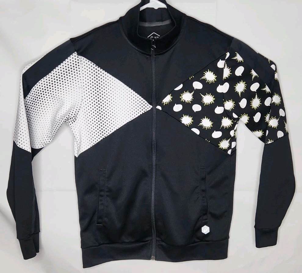 ASICS Tiger Happy Chaos Full Zip Track Jacket Running Mens Small Black White gallery