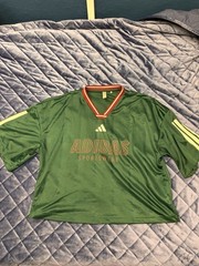 adidas Sportswear Green Jersey V-Neck T-Shirt XS Red Collar