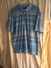 PGA TOUR Golf, Collared, 3 Button, Pull over Sz XL Striped Blue/Whi 100%Poly