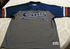 True Fan Chicago Cubs Jersey T-Shirt Mens L Gray Blue Two Stripe Quality