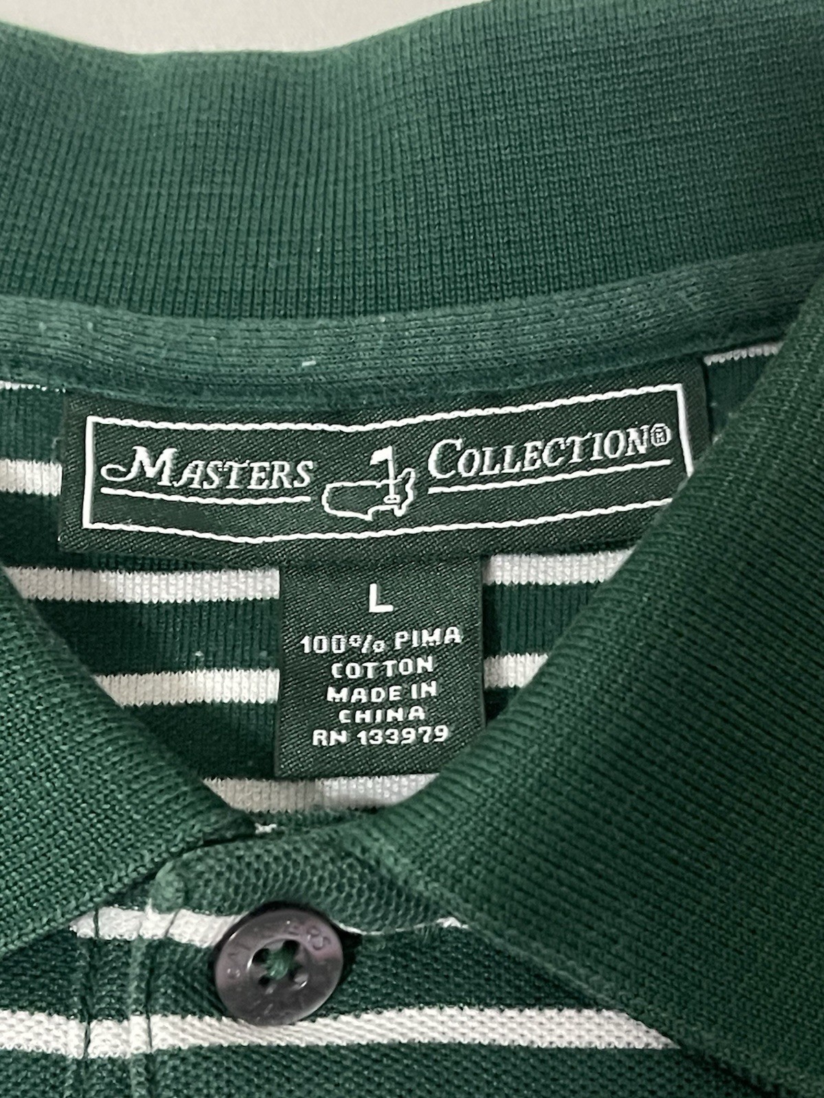 Masters Collection Polo Shirt Mens Large Green Striped Short Sleeve Pima Cotton gallery