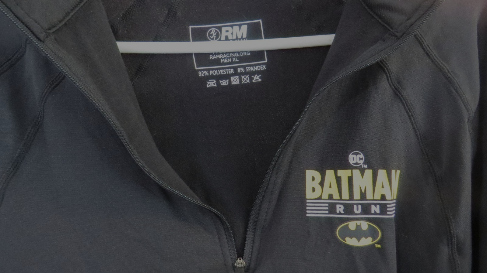 BATMAN Theme RUNNING MAN Road Race long sleeve active wear black shirt NWOT gallery
