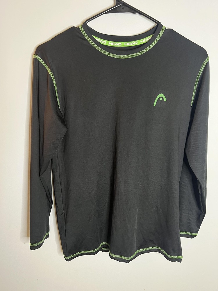 Head Shirt Mens Medium Black Green Long Sleeve Performance Athletic Stretch