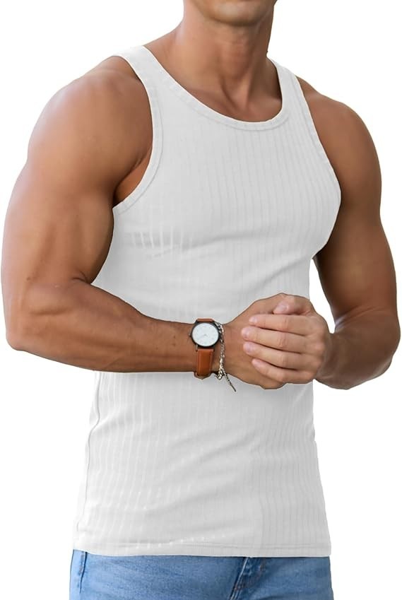 2-Pack Men's Ribbed Tank Top Sleeveless Muscle Shirts Gym White & Black Medium gallery