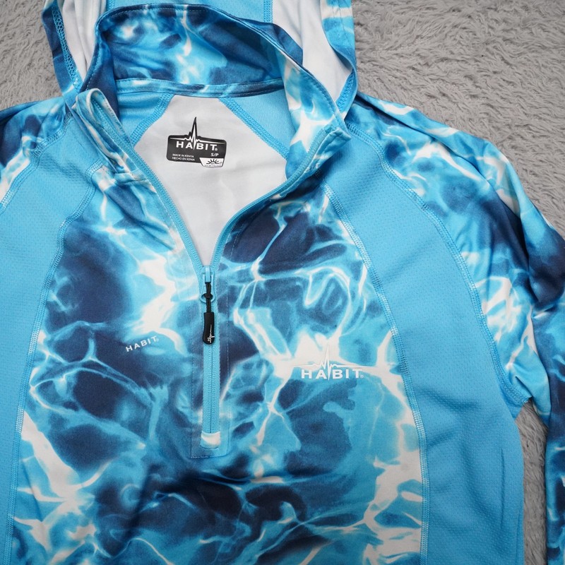 Habit Fishing Shirt Mens S Blue Graphic Water Long Sleeve Hooded Light Sunprotec gallery