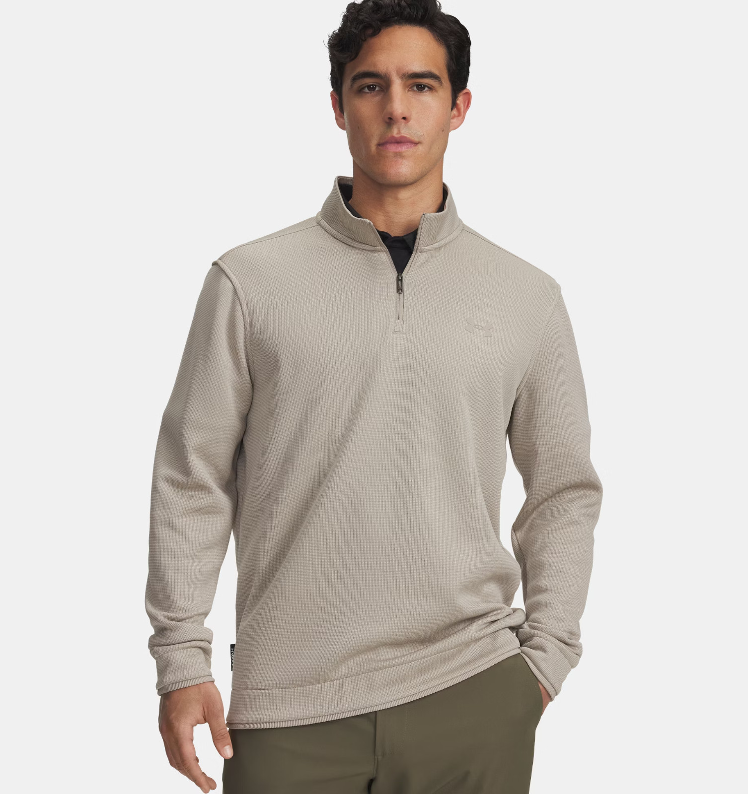 UNDER ARMOUR men's $75 Men's UA Drive Storm SweaterFleece ½ Zip beige size L #78 gallery