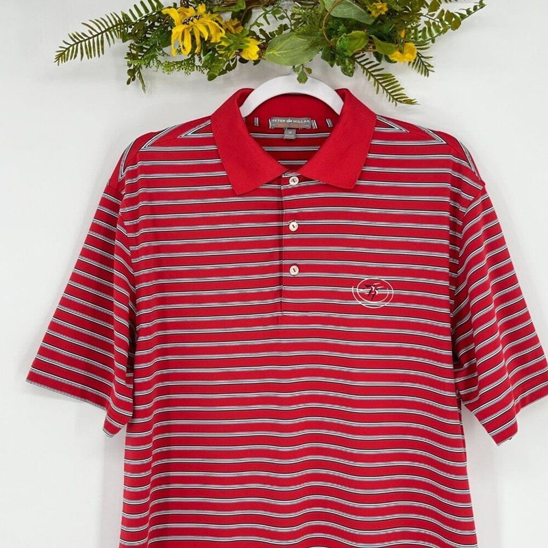 Peter Millar Southern Comfort Polo Mens Medium Striped Golf Humming Bird Preppy gallery