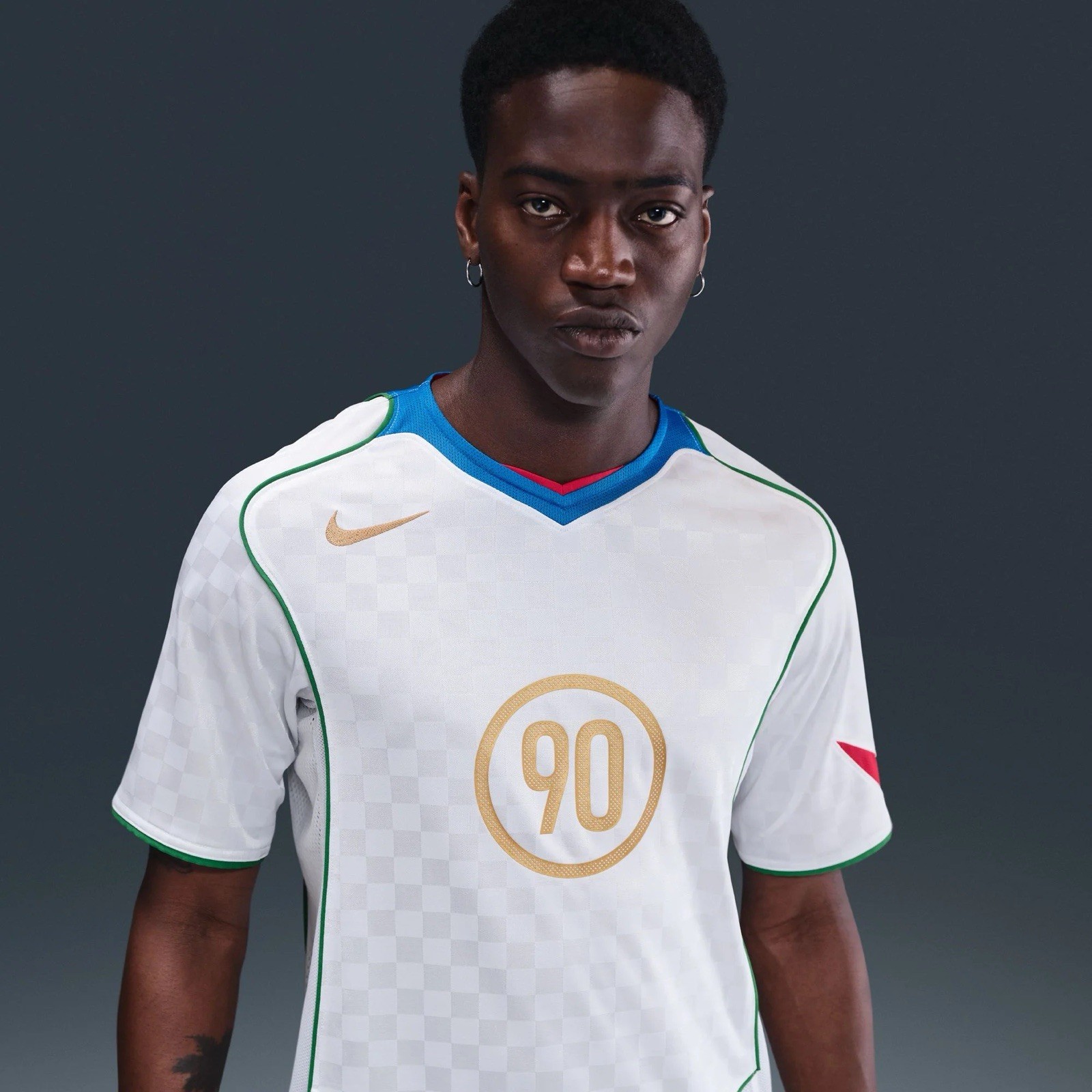 Brand New Nike Total 90 Dri Fit Soccer Jersey White Blue Gold Size L IB4210-100 gallery