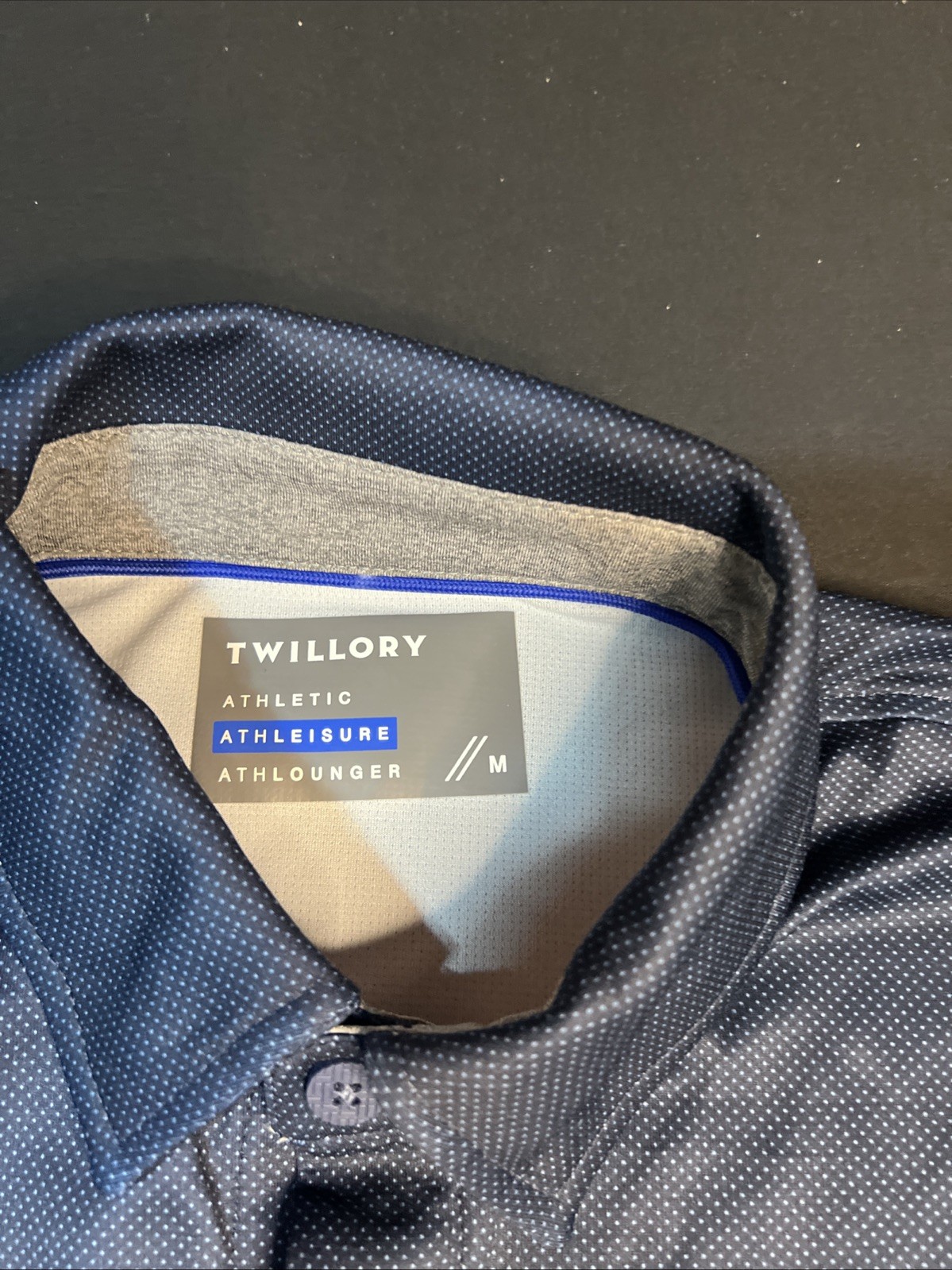 Twillory Shirt Med Navy/ Royal Microdot Polo Polyester Athleisure LS gallery