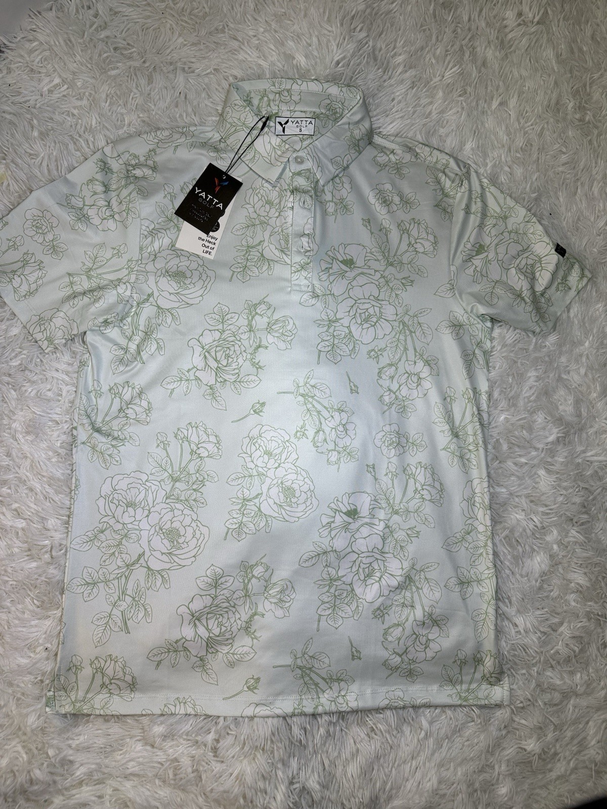 MENS SMALL YATTA GOLF Light Green/WHITE FLORAL POLO SHIRT - NWT gallery