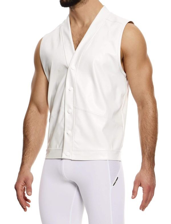Modus Vivendi Leather-Look Sleeveless Tank Top With Press Stud White 20532 B100 gallery