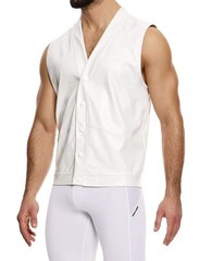 Modus Vivendi Leather-Look Sleeveless Tank Top With Press Stud White 20532 B100