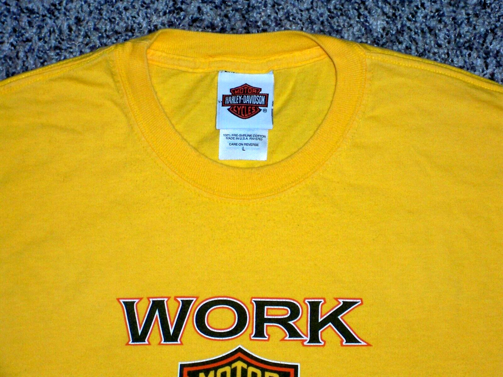 Men's HARLEY-DAVIDSON "Work Sucks" T-Shirt L MAIZE w/HD Logos gallery