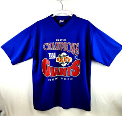 True Fan Sports Champions Giants Mens T-Shirt Sz L Short Sleeve V-Neck Poly Blue