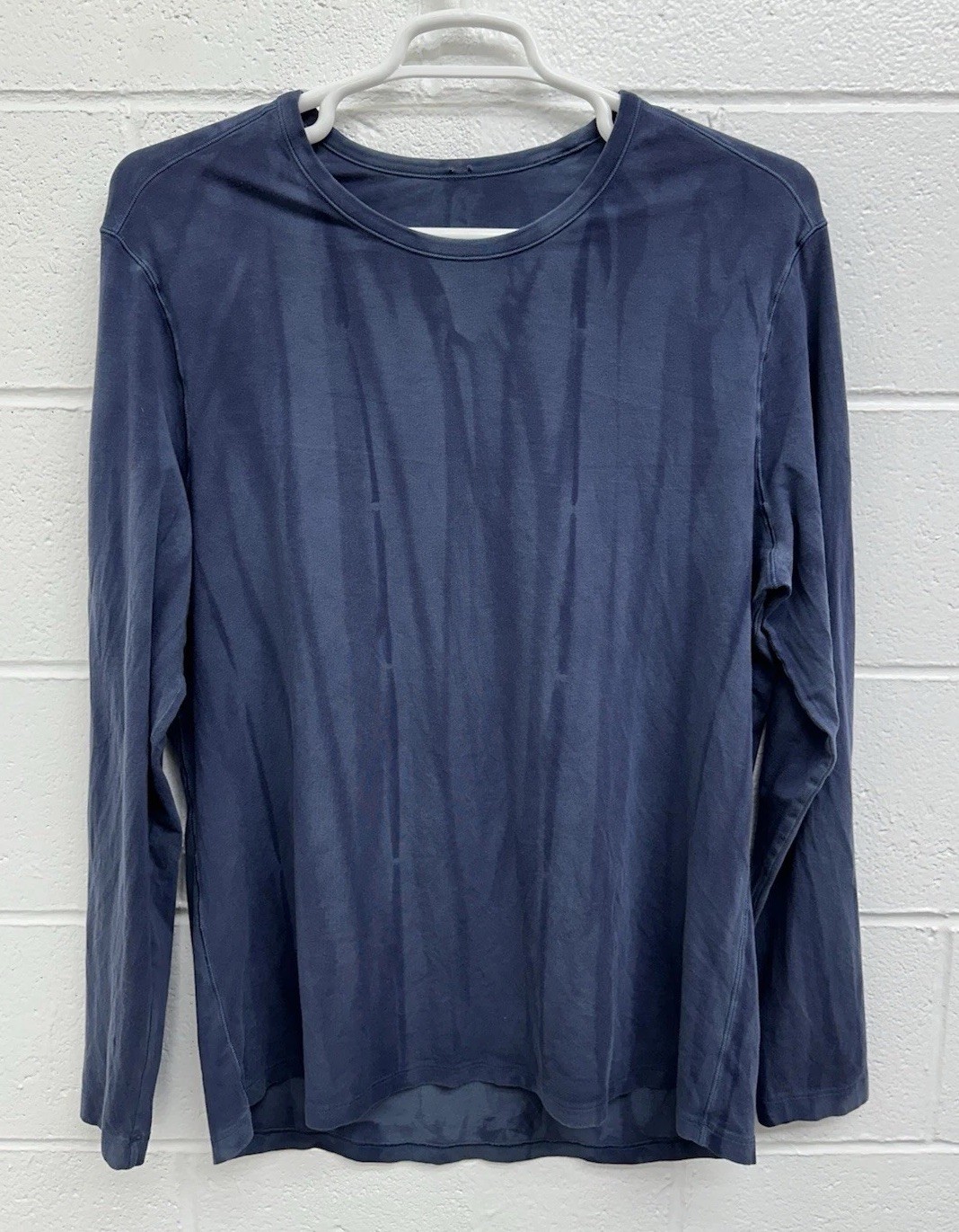 Lululemon 5 Year Basic Crew Long Sleeve Shirt Iron Blue Nautical Dye Stripe Sz L gallery