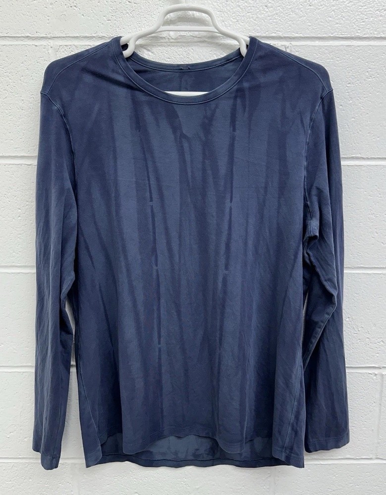 Lululemon 5 Year Basic Crew Long Sleeve Shirt Iron Blue Nautical Dye Stripe Sz L