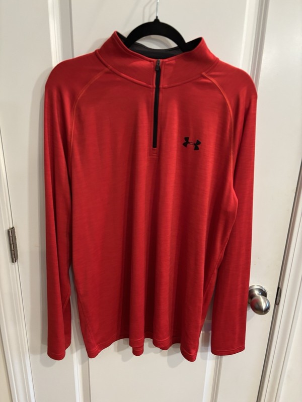 Under Armour HeatGear Men’s 1/4 Zip Mock Neck Pullover L Red/Black Loose gallery