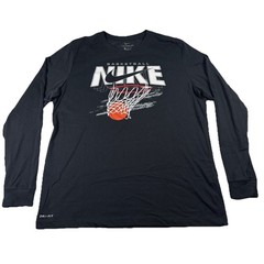Nike Dri Fit Basketball Swish Men’s Long Sleeve Black T-Shirt Size Large Cotton