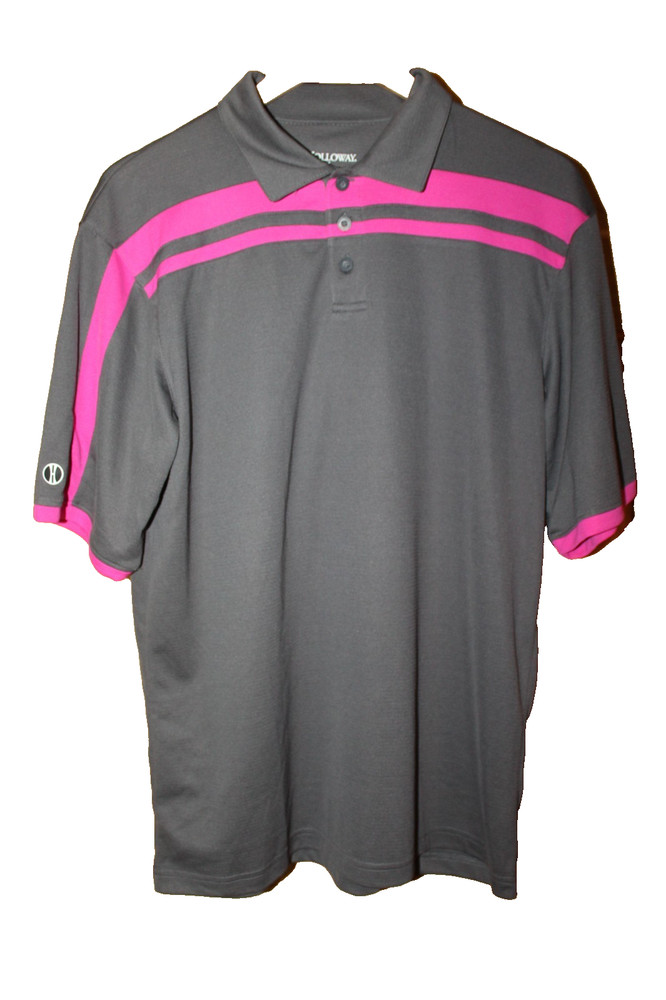 Holloway Men's Gray/Pink Dry-Excel Short Sleeve Short Sleeve Golf Shirt - M NEW