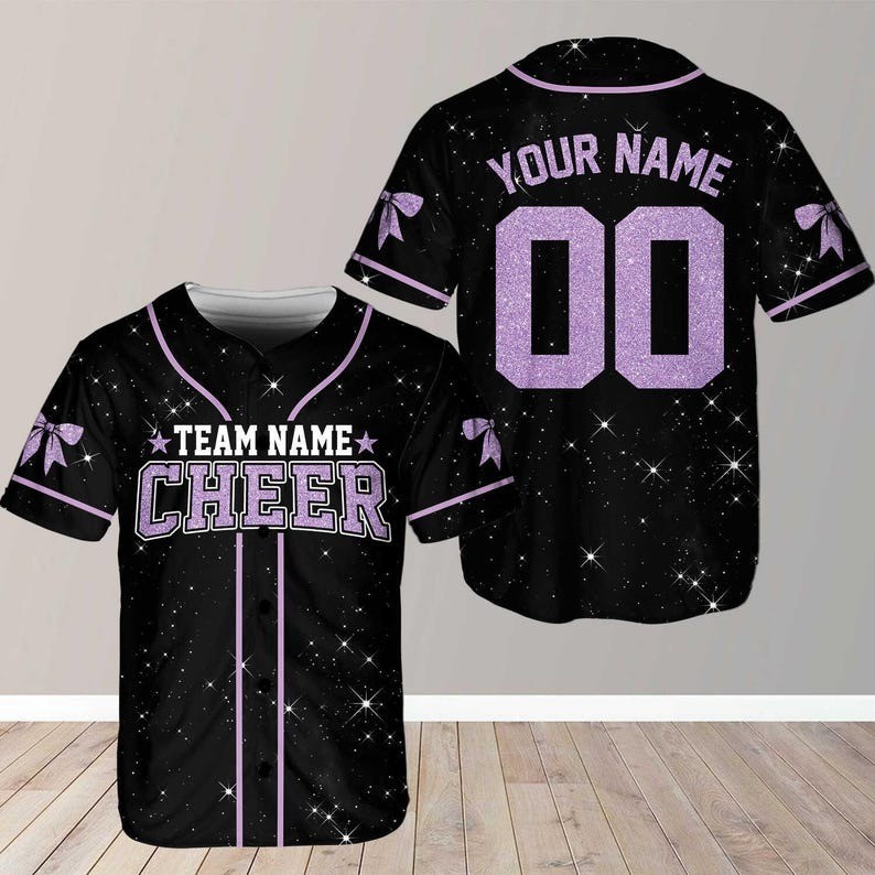 Custom Cheer Bow Ribbon Baseball Jersey, Personalized Glitter Team Name Shirt gallery