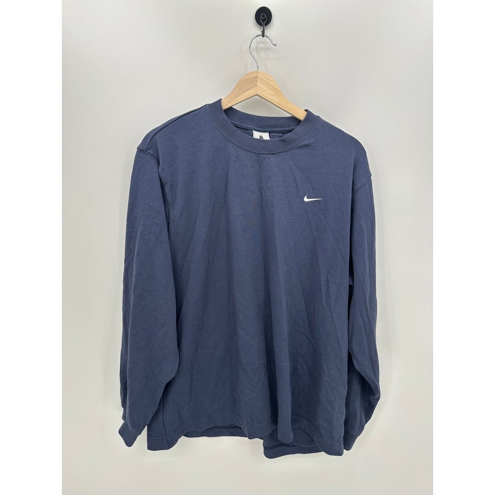 Nike Solo Swoosh Long Sleeve Shirt Men Large Blue Thick Cotton Activewear