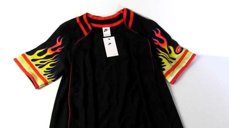 NIKE AMERICANA JERSEY TOP FLAMES BUTTON SHIRT ORANGE $85 DV9642-010 (M) gallery