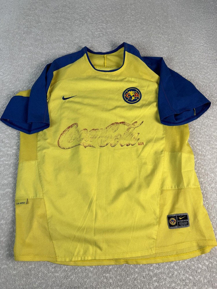Vintage Club América Jersey Shirt Mens XL Yellow Liga MX Soccer Nike Coca Cola