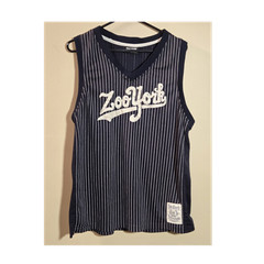 Vintage Zoo York Unbreakable Sleeveless Jersey Tank XL Navy Pinstripe Y2K Skater