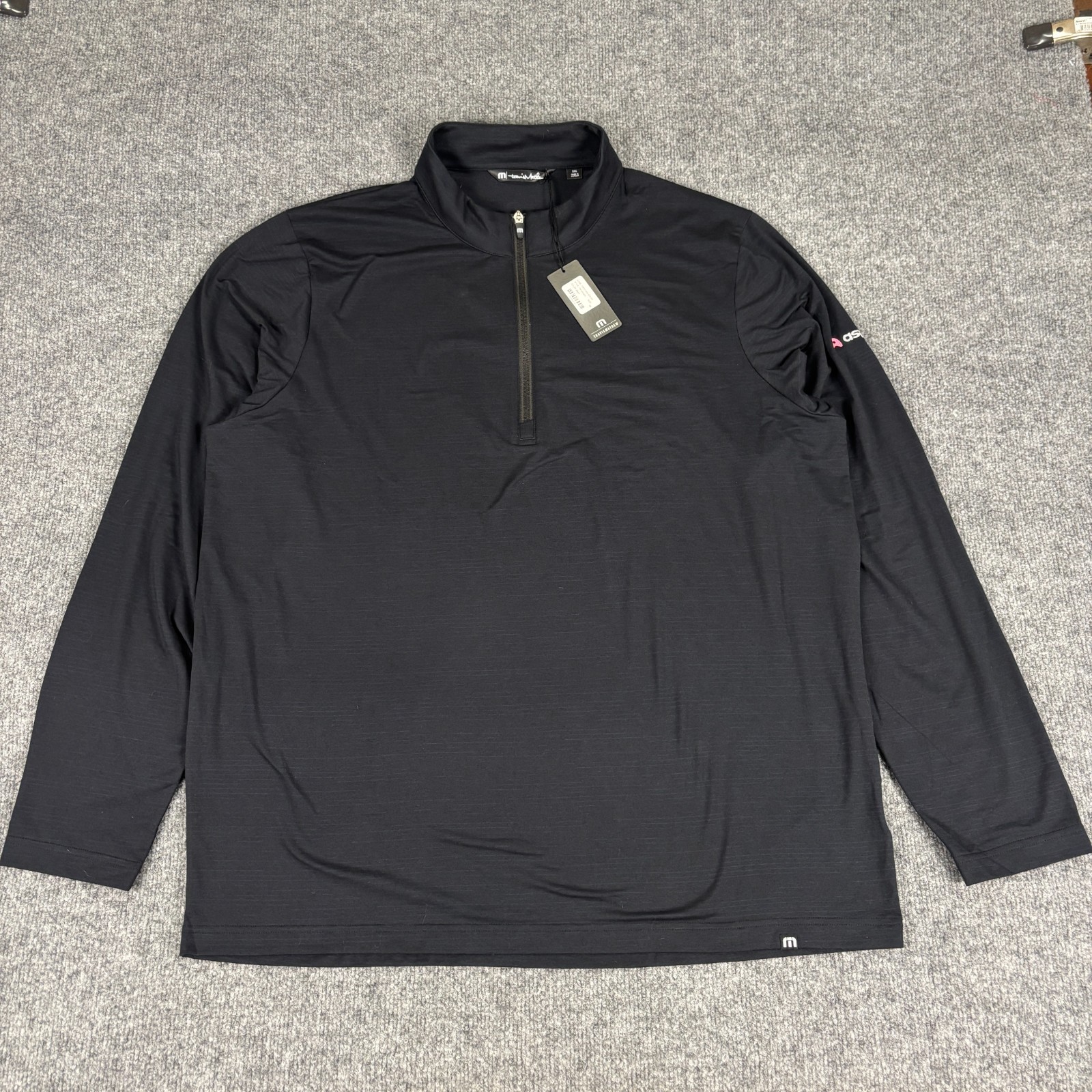 Travis Mathew NWT Crestview 1/4 Zip Pullover Mens 2XL Black Company Logo gallery