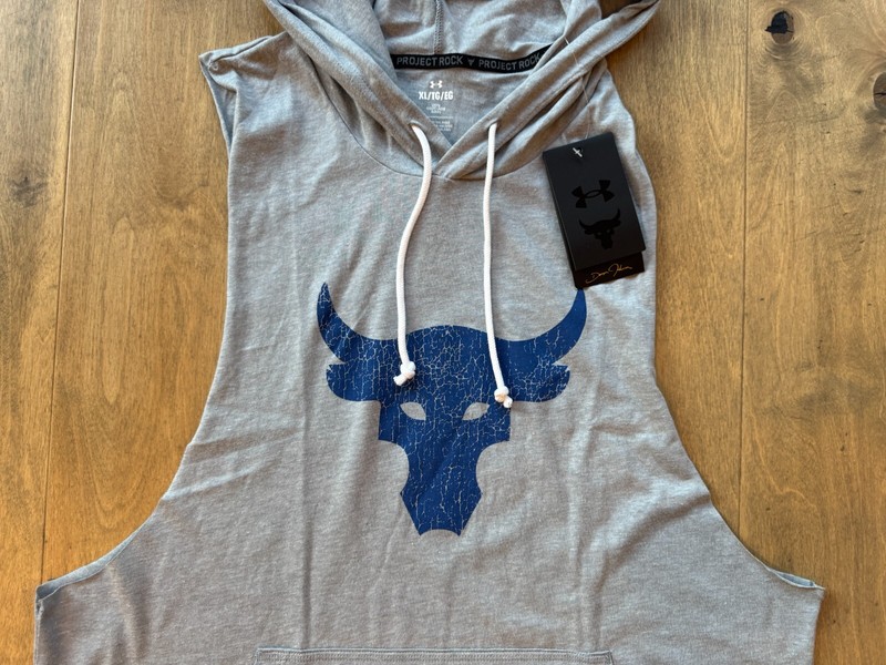 Under Armour Project Rock Bull BSR Sleeveless Hoodie Gray 1376939-035 Mens XL gallery