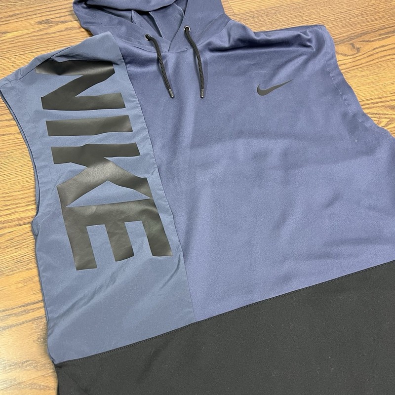 Nike Men's Dri-FIT workout hooded tank top in blue and black size Medium gallery