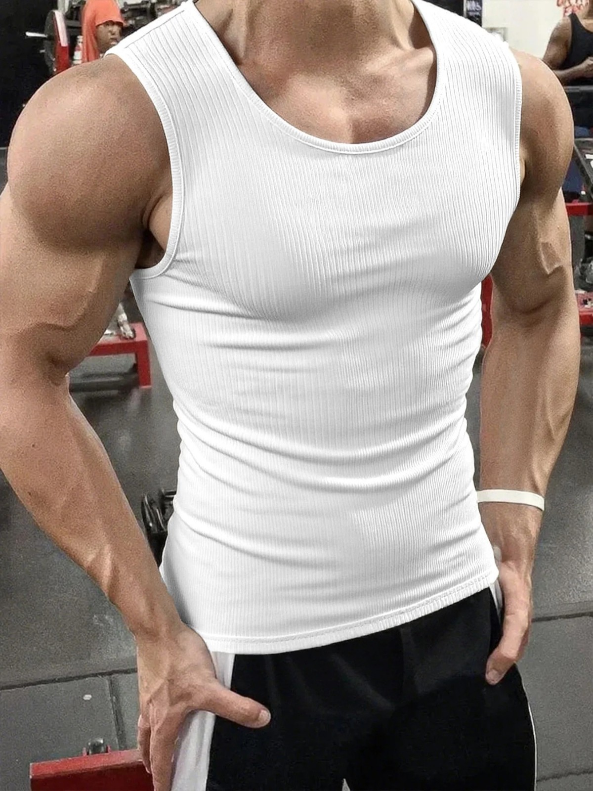 Men's Gym Tank Top Ribbed Athletic Fitness Sleeveless Gym Shirt gallery