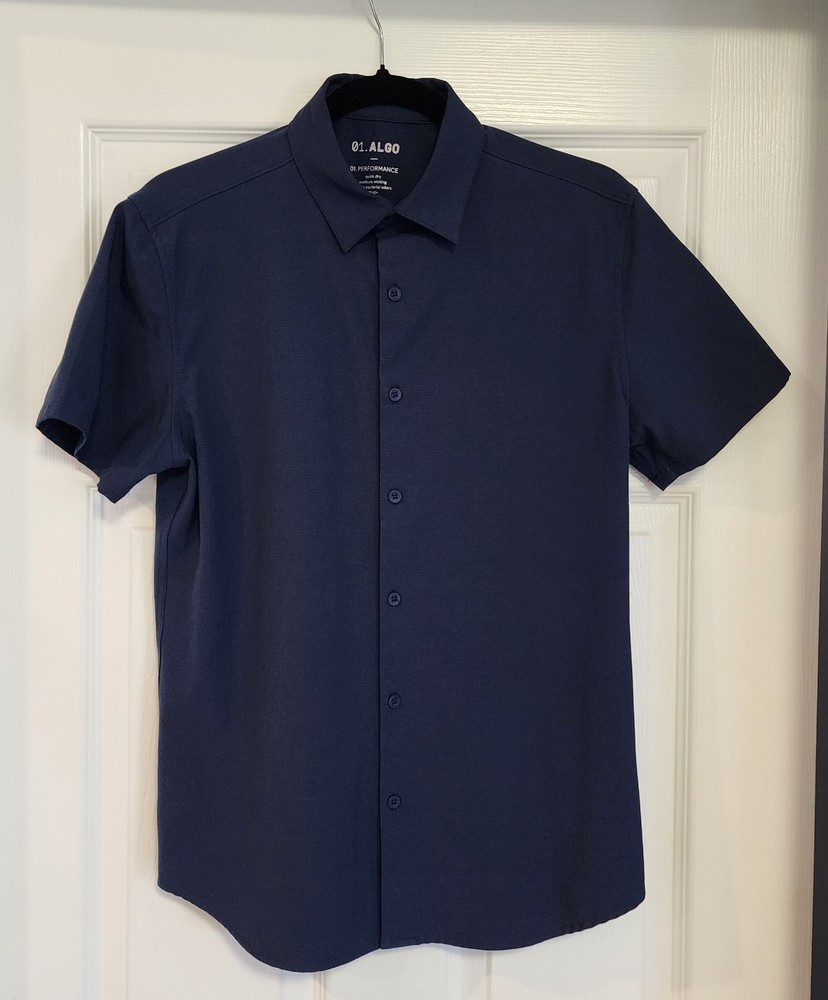 01.ALGO Navy Quick Dry Performance Shirt | Men's Small | Moisture Wicking UPF 40