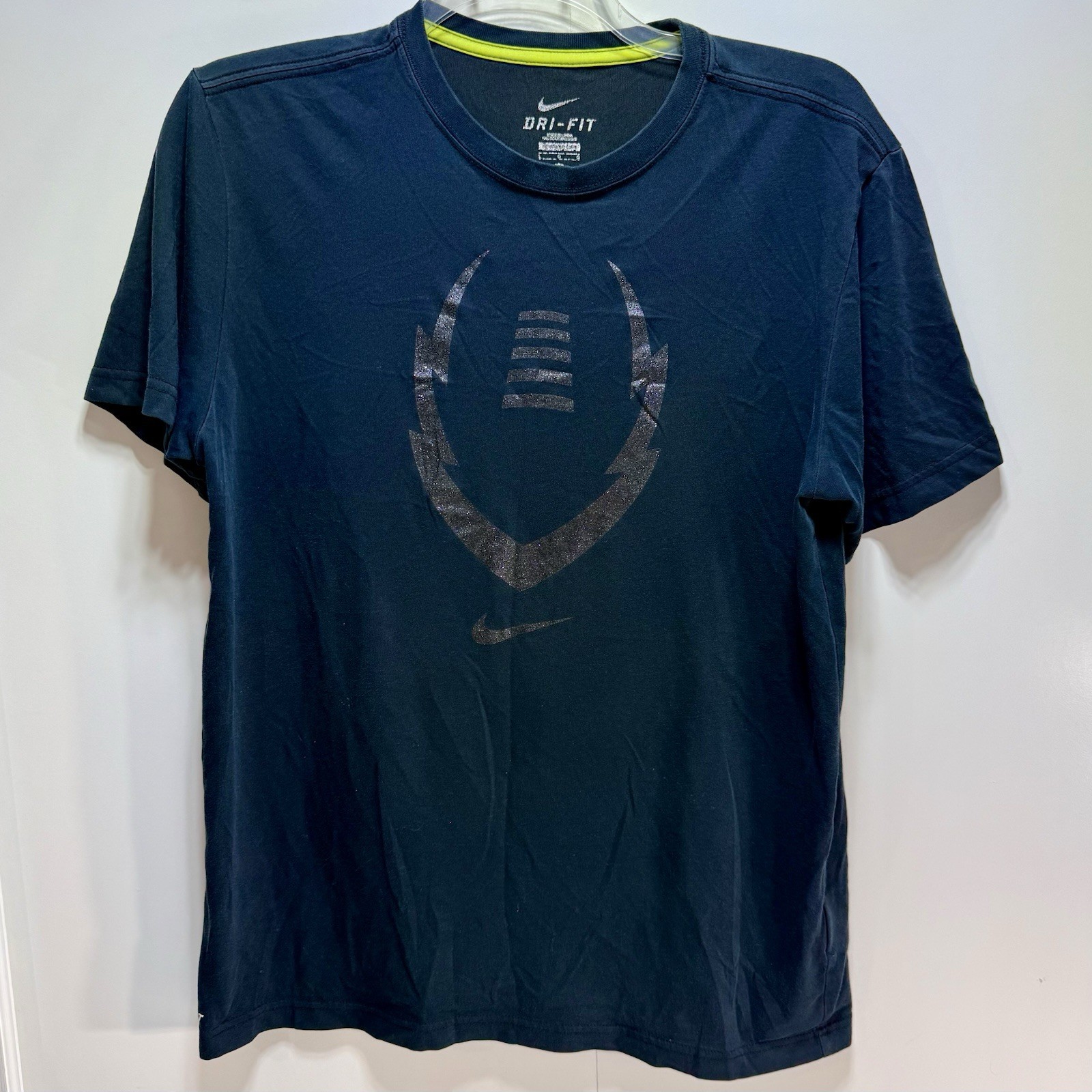 Nike Dri-Fit T-Shirt Faded Black With Metallic Silver Football Logo Men's L gallery