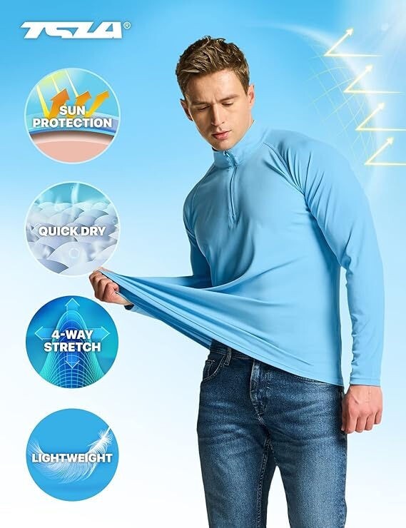 TSLA Men's 1/4 Zip Pullover Quick Dry Performance Running top - Ocean - 2XL gallery