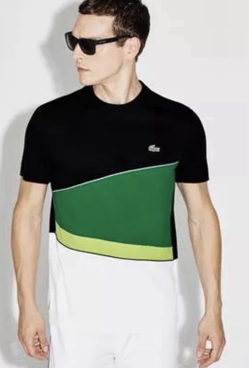 Lacoste Sport Mens Tennis Colourblock T-Shirt - Black/Green/White Ultra Dry XXL gallery