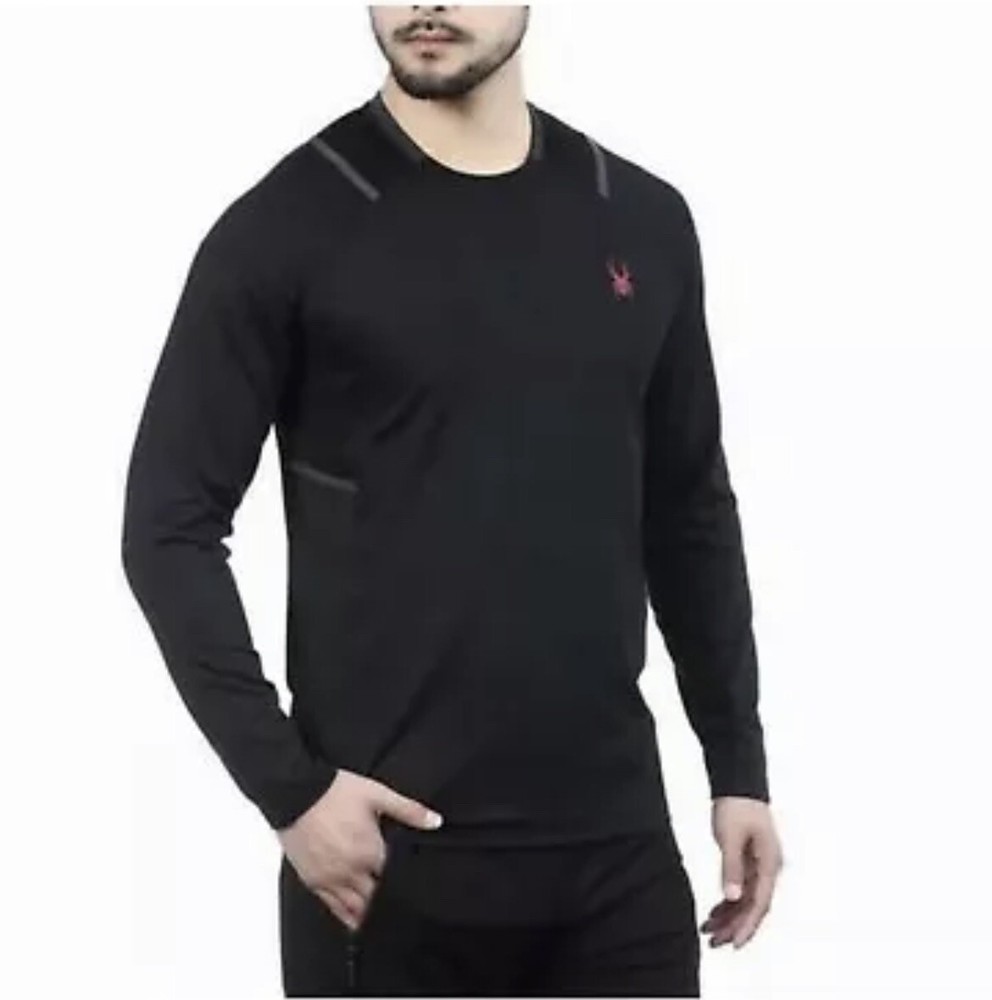 SPYDER Active Mens Crew Neck Pullover Sweater XL Blazing BLACK Stretch NWT