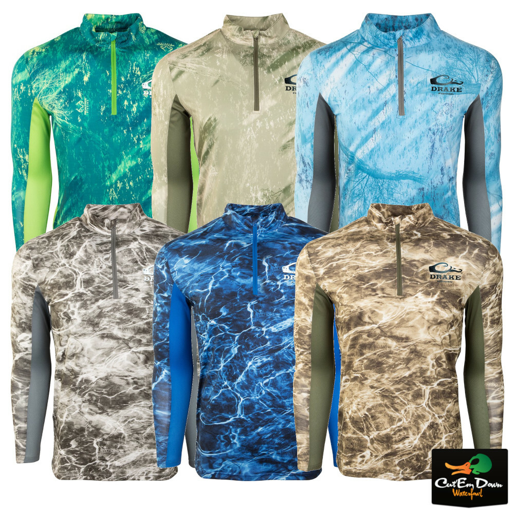 NEW DRAKE PERFORMANCE FISHING SHIELD 4 CAMO MESH BACK 1/4 ZIP L/S SHIRT gallery