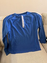 Lululemon Post Practice Henley Wee Stripe Medium Lakeside Blue/Ambient Grey