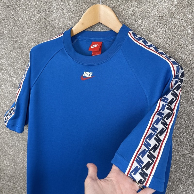 Nike Mens Large Sportswear Logo Tape T-Shirt Royal Blue Raglan Tee gallery