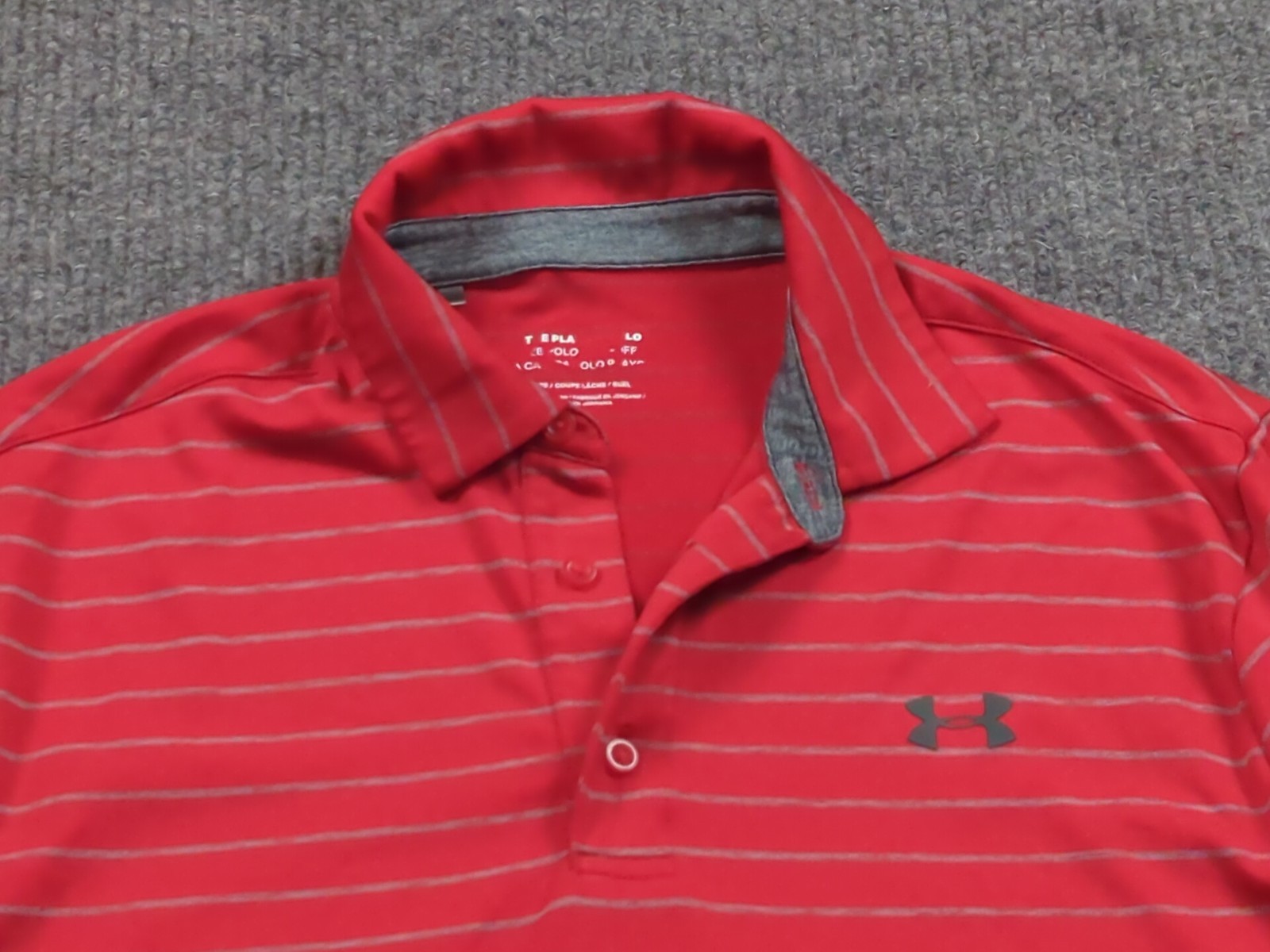 Under Armour Shirt Men Medium Red Stripe Playoff Polo Loose Fit Performance Golf gallery