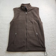 Tri-Mountain Fleece Vest Men Medium Brown Full Zip Pockets Cinch Waist Outdoor