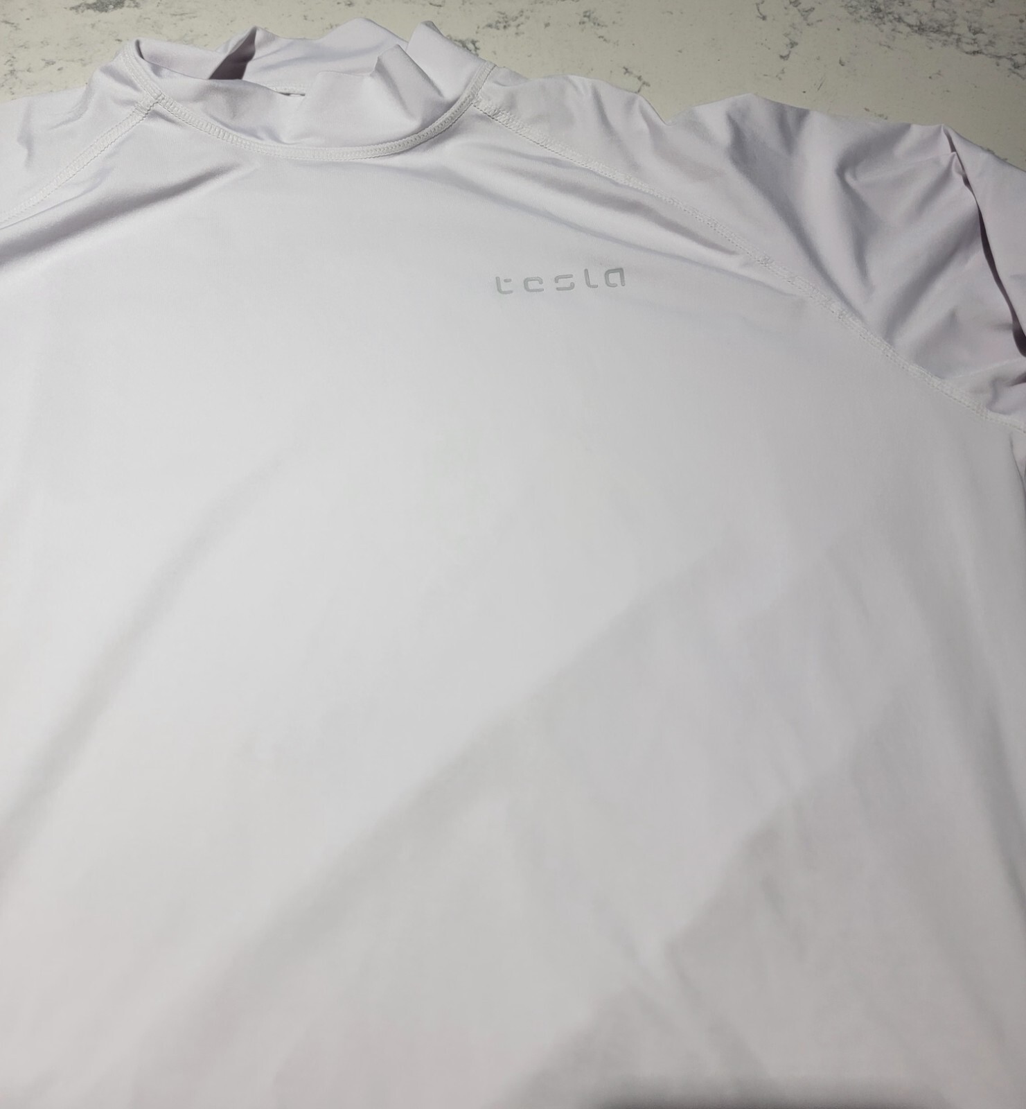 Tesla White Long Sleeve Turtleneck Workout Shirt men's size Extra Large Xl Musk gallery
