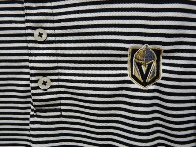 Johnnie-O Prep-formance Black & White Striped Vegas Golden Knights Polo S EUC gallery