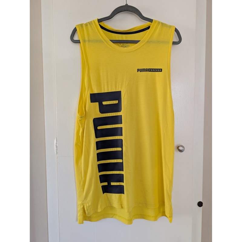 Puma Mens Workout Tank Top Bundle 2 Pack Yellow White Logo Gym Activewear Sport gallery