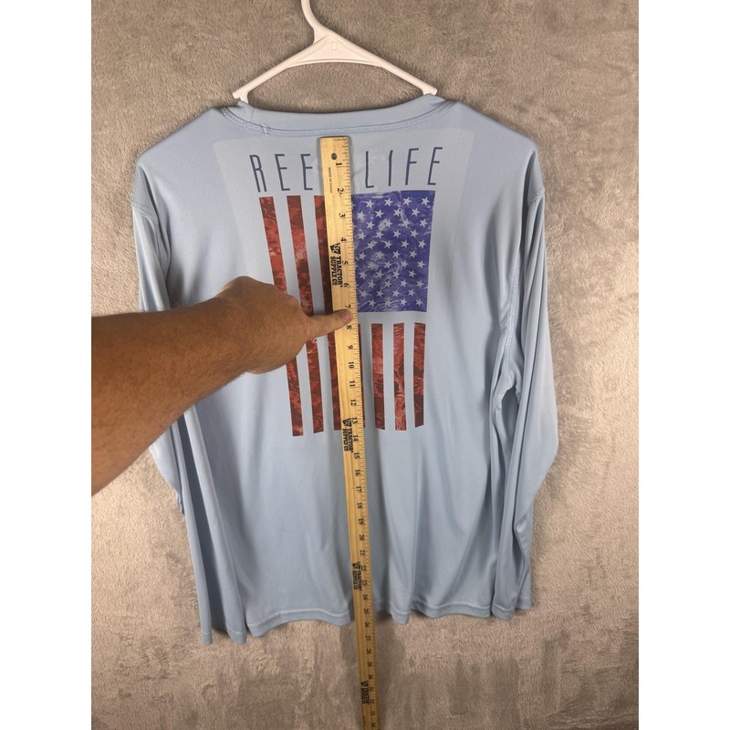 Reel Life Shirt Mens Medium Blue Long Sleeve American Flag Performance Fishing gallery